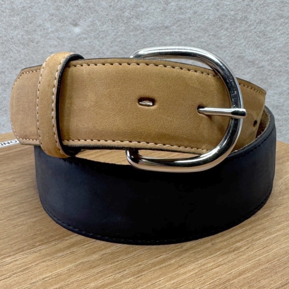 Silver Creek Mens Leather Suede Belt Tan Black Silver Buckle Size 30 USA Outdoor